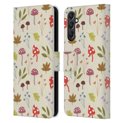 Anis Illustration Floral And Leaves Cute Mushrooms Leather Book Wallet Case Cover For Samsung Galaxy A24 4G / M34 5G