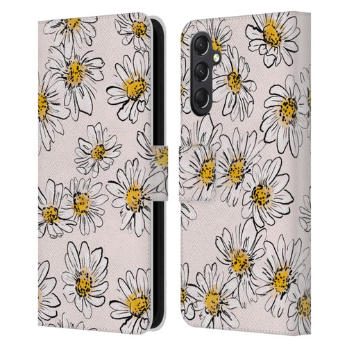 Anis Illustration Floral And Leaves Daisies Pink Pastel Leather Book Wallet Case Cover For Samsung Galaxy A24 4G / M34 5G