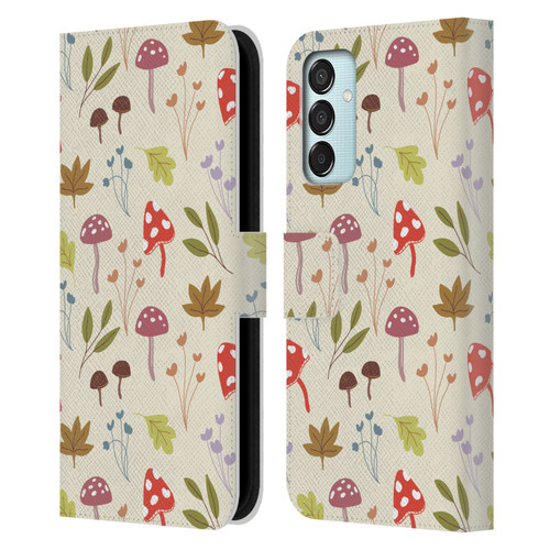 Anis Illustration Floral And Leaves Cute Mushrooms Leather Book Wallet Case Cover For Samsung Galaxy M15/F15 5G