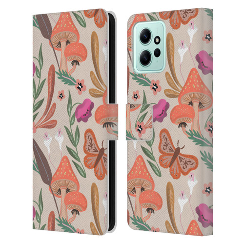 Anis Illustration Floral And Leaves Mushrooms Leather Book Wallet Case Cover For Xiaomi Redmi 12