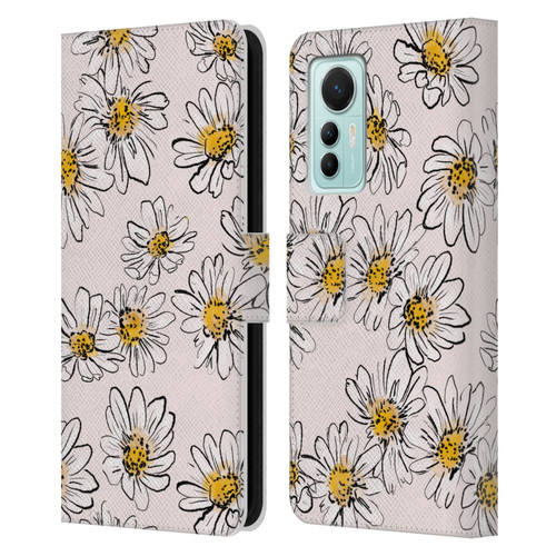 Anis Illustration Floral And Leaves Daisies Pink Pastel Leather Book Wallet Case Cover For Xiaomi 12 Lite