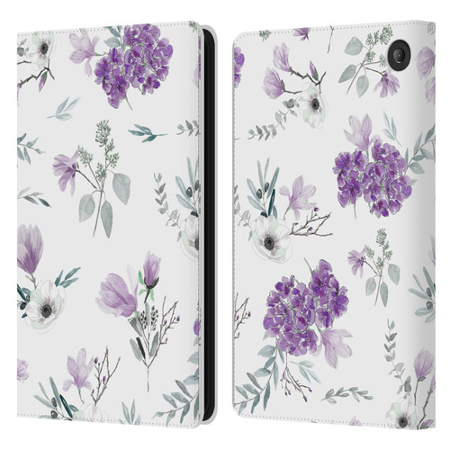 Anis Illustration Floral Pattern Romantic Blue Pink Leather Book Wallet Case Cover For Amazon Fire 7 2022