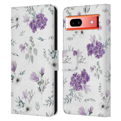 Anis Illustration Floral Pattern Romantic Blue Pink Leather Book Wallet Case Cover For Google Pixel 7a