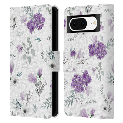 Anis Illustration Floral Pattern Romantic Blue Pink Leather Book Wallet Case Cover For Google Pixel 8