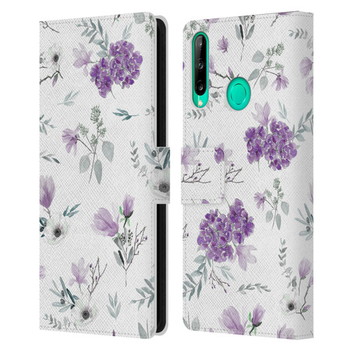 Anis Illustration Floral Pattern Romantic Blue Pink Leather Book Wallet Case Cover For Huawei P40 lite E