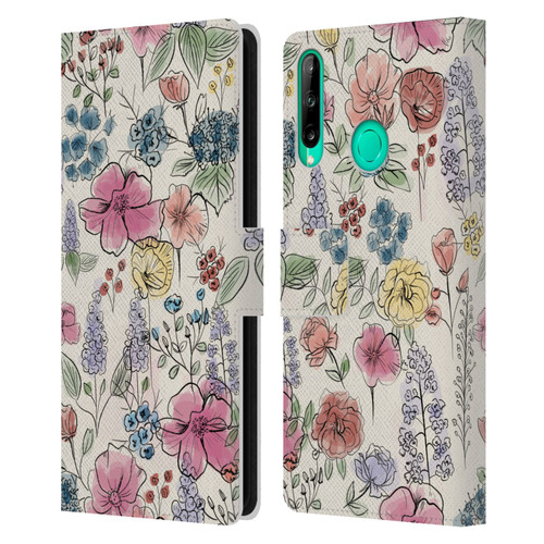 Anis Illustration Floral Pattern Wild Garden Leather Book Wallet Case Cover For Huawei P40 lite E