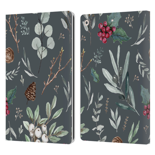 Anis Illustration Floral Pattern Christmas Eucalyptus Blue Leather Book Wallet Case Cover For Apple iPad 10.2 2019/2020/2021