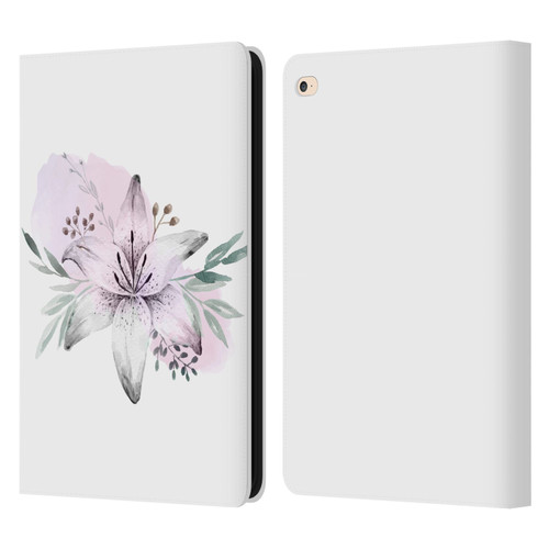 Anis Illustration Floral Pattern Lilium Flower Leather Book Wallet Case Cover For Apple iPad Air 2 (2014)