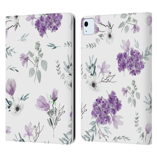 Anis Illustration Floral Pattern Romantic Blue Pink Leather Book Wallet Case Cover For Apple iPad Air 11 2020/2022/2024