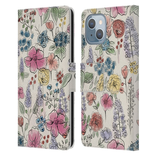 Anis Illustration Floral Pattern Wild Garden Leather Book Wallet Case Cover For Apple iPhone 14