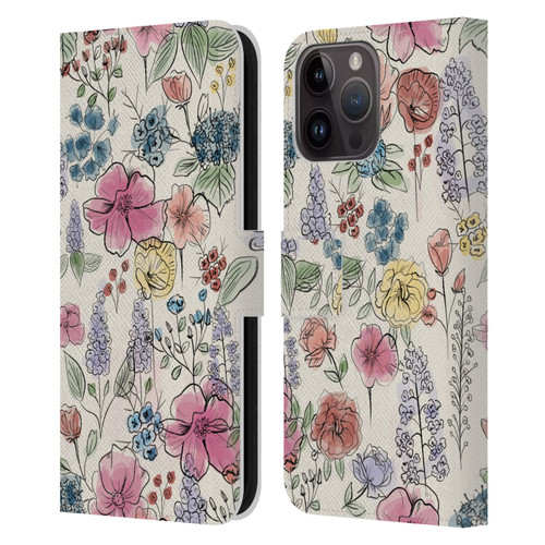 Anis Illustration Floral Pattern Wild Garden Leather Book Wallet Case Cover For Apple iPhone 15 Pro Max