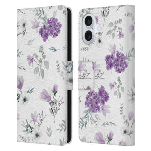 Anis Illustration Floral Pattern Romantic Blue Pink Leather Book Wallet Case Cover For Apple iPhone 16 Plus