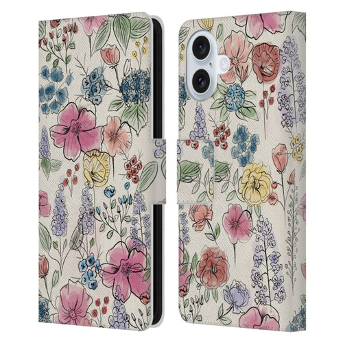 Anis Illustration Floral Pattern Wild Garden Leather Book Wallet Case Cover For Apple iPhone 16 Plus