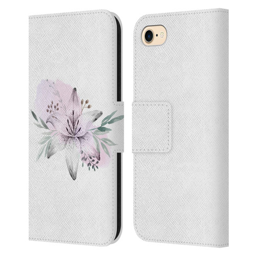 Anis Illustration Floral Pattern Lilium Flower Leather Book Wallet Case Cover For Apple iPhone 7 / 8 / SE 2020 & 2022