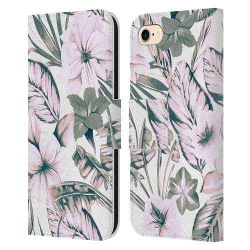 Anis Illustration Floral Pattern Pink Tropicals Leather Book Wallet Case Cover For Apple iPhone 7 / 8 / SE 2020 & 2022