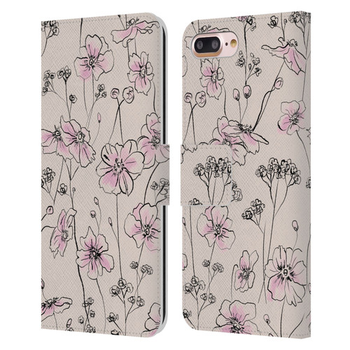 Anis Illustration Floral Pattern Wild Roses Beige Pink Leather Book Wallet Case Cover For Apple iPhone 7 Plus / iPhone 8 Plus