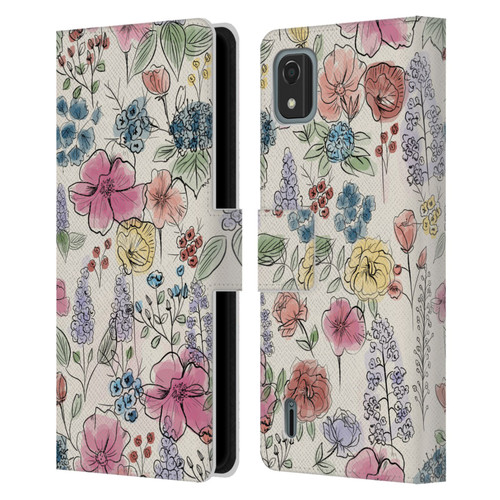 Anis Illustration Floral Pattern Wild Garden Leather Book Wallet Case Cover For Nokia C2 2nd Edition