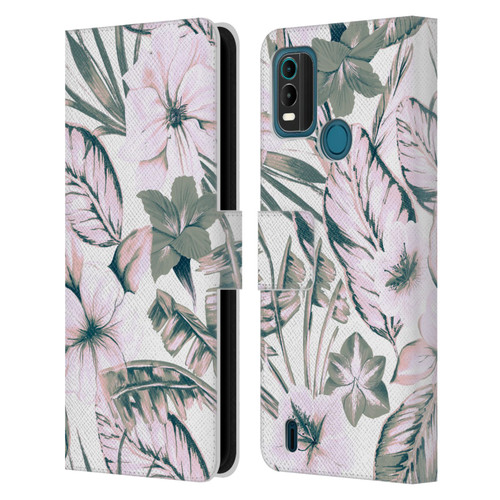 Anis Illustration Floral Pattern Pink Tropicals Leather Book Wallet Case Cover For Nokia G11 Plus