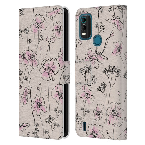 Anis Illustration Floral Pattern Wild Roses Beige Pink Leather Book Wallet Case Cover For Nokia G11 Plus
