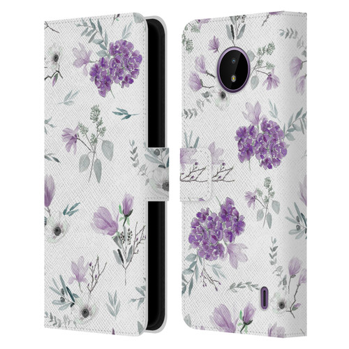Anis Illustration Floral Pattern Romantic Blue Pink Leather Book Wallet Case Cover For Nokia C10 / C20