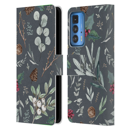 Anis Illustration Floral Pattern Christmas Eucalyptus Blue Leather Book Wallet Case Cover For Motorola Edge (2022)