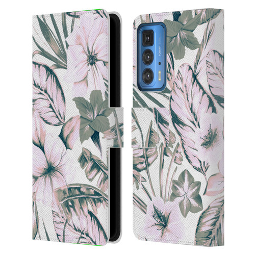 Anis Illustration Floral Pattern Pink Tropicals Leather Book Wallet Case Cover For Motorola Edge (2022)