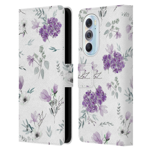Anis Illustration Floral Pattern Romantic Blue Pink Leather Book Wallet Case Cover For Motorola Edge X30