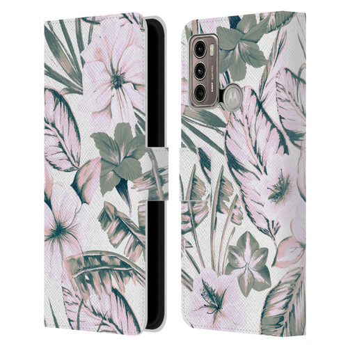 Anis Illustration Floral Pattern Pink Tropicals Leather Book Wallet Case Cover For Motorola Moto G60 / Moto G40 Fusion
