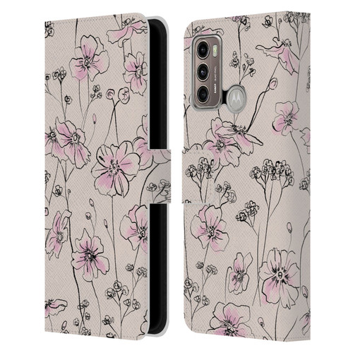 Anis Illustration Floral Pattern Wild Roses Beige Pink Leather Book Wallet Case Cover For Motorola Moto G60 / Moto G40 Fusion