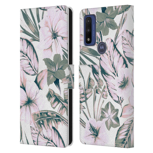 Anis Illustration Floral Pattern Pink Tropicals Leather Book Wallet Case Cover For Motorola G Pure