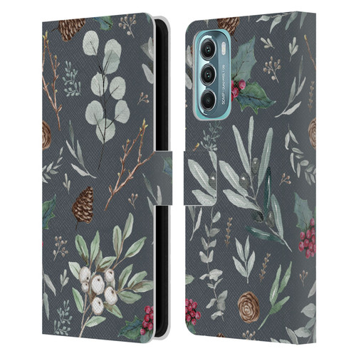 Anis Illustration Floral Pattern Christmas Eucalyptus Blue Leather Book Wallet Case Cover For Motorola Moto G Stylus 5G (2022)