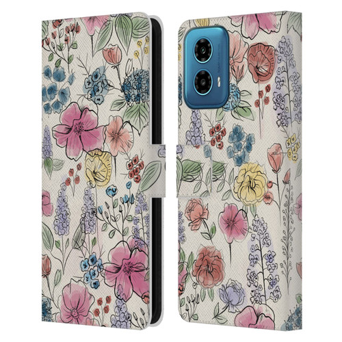 Anis Illustration Floral Pattern Wild Garden Leather Book Wallet Case Cover For Motorola Moto G34 5G