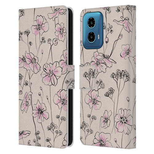 Anis Illustration Floral Pattern Wild Roses Beige Pink Leather Book Wallet Case Cover For Motorola Moto G34 5G