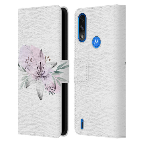 Anis Illustration Floral Pattern Lilium Flower Leather Book Wallet Case Cover For Motorola Moto E7 Power / Moto E7i Power