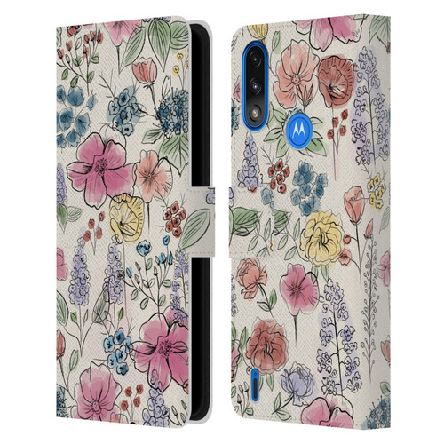 Anis Illustration Floral Pattern Wild Garden Leather Book Wallet Case Cover For Motorola Moto E7 Power / Moto E7i Power