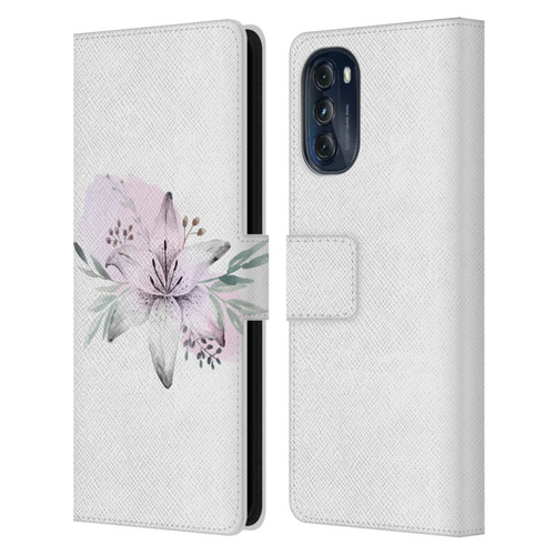Anis Illustration Floral Pattern Lilium Flower Leather Book Wallet Case Cover For Motorola Moto G (2022)