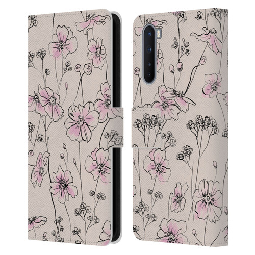 Anis Illustration Floral Pattern Wild Roses Beige Pink Leather Book Wallet Case Cover For OnePlus Nord 5G