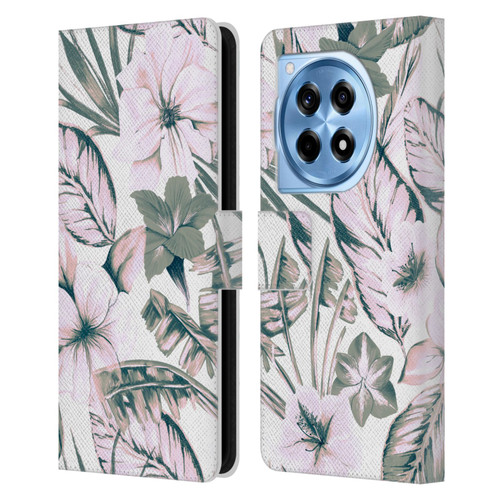 Anis Illustration Floral Pattern Pink Tropicals Leather Book Wallet Case Cover For OnePlus 12R