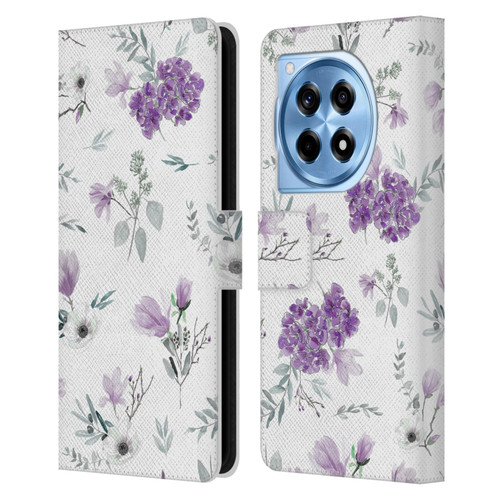 Anis Illustration Floral Pattern Romantic Blue Pink Leather Book Wallet Case Cover For OnePlus 12R