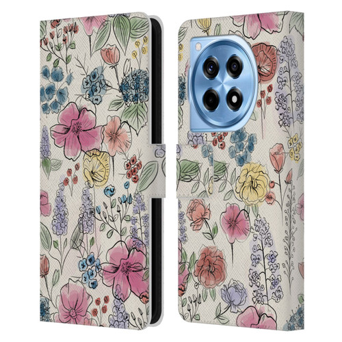 Anis Illustration Floral Pattern Wild Garden Leather Book Wallet Case Cover For OnePlus 12R