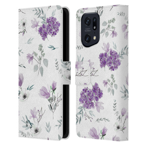 Anis Illustration Floral Pattern Romantic Blue Pink Leather Book Wallet Case Cover For OPPO Find X5 Pro