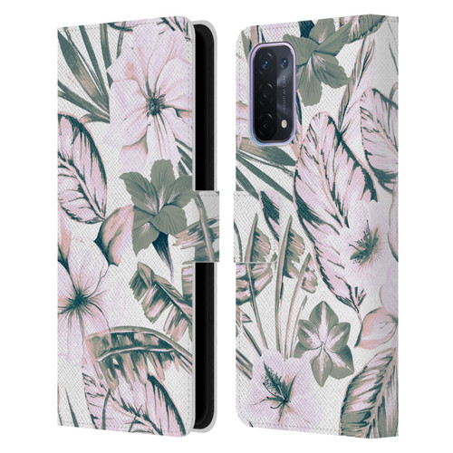 Anis Illustration Floral Pattern Pink Tropicals Leather Book Wallet Case Cover For OPPO A54 5G