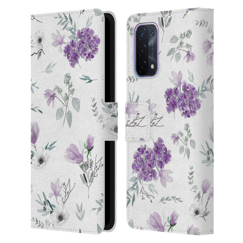 Anis Illustration Floral Pattern Romantic Blue Pink Leather Book Wallet Case Cover For OPPO A54 5G