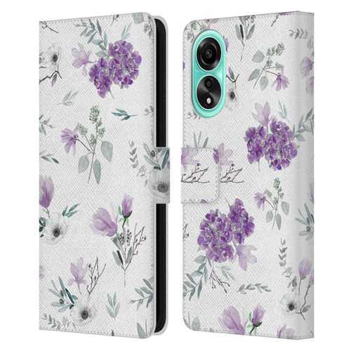Anis Illustration Floral Pattern Romantic Blue Pink Leather Book Wallet Case Cover For OPPO A78 4G