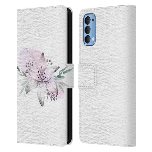 Anis Illustration Floral Pattern Lilium Flower Leather Book Wallet Case Cover For OPPO Reno 4 5G