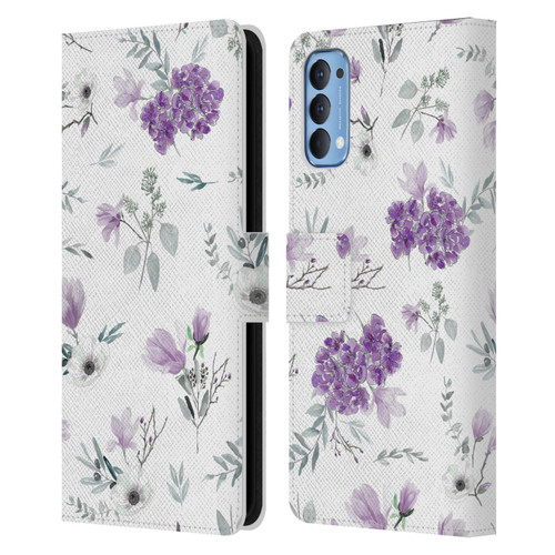 Anis Illustration Floral Pattern Romantic Blue Pink Leather Book Wallet Case Cover For OPPO Reno 4 5G
