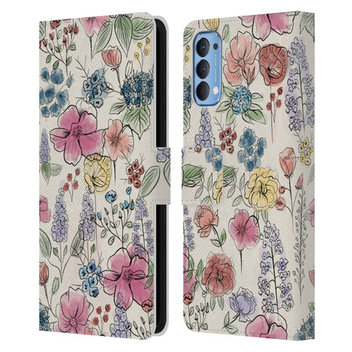 Anis Illustration Floral Pattern Wild Garden Leather Book Wallet Case Cover For OPPO Reno 4 5G
