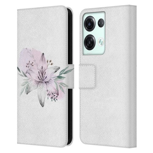 Anis Illustration Floral Pattern Lilium Flower Leather Book Wallet Case Cover For OPPO Reno8 Pro