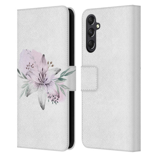 Anis Illustration Floral Pattern Lilium Flower Leather Book Wallet Case Cover For Samsung Galaxy A24 4G / M34 5G