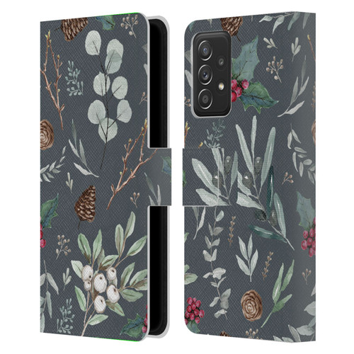 Anis Illustration Floral Pattern Christmas Eucalyptus Blue Leather Book Wallet Case Cover For Samsung Galaxy A53 5G (2022)